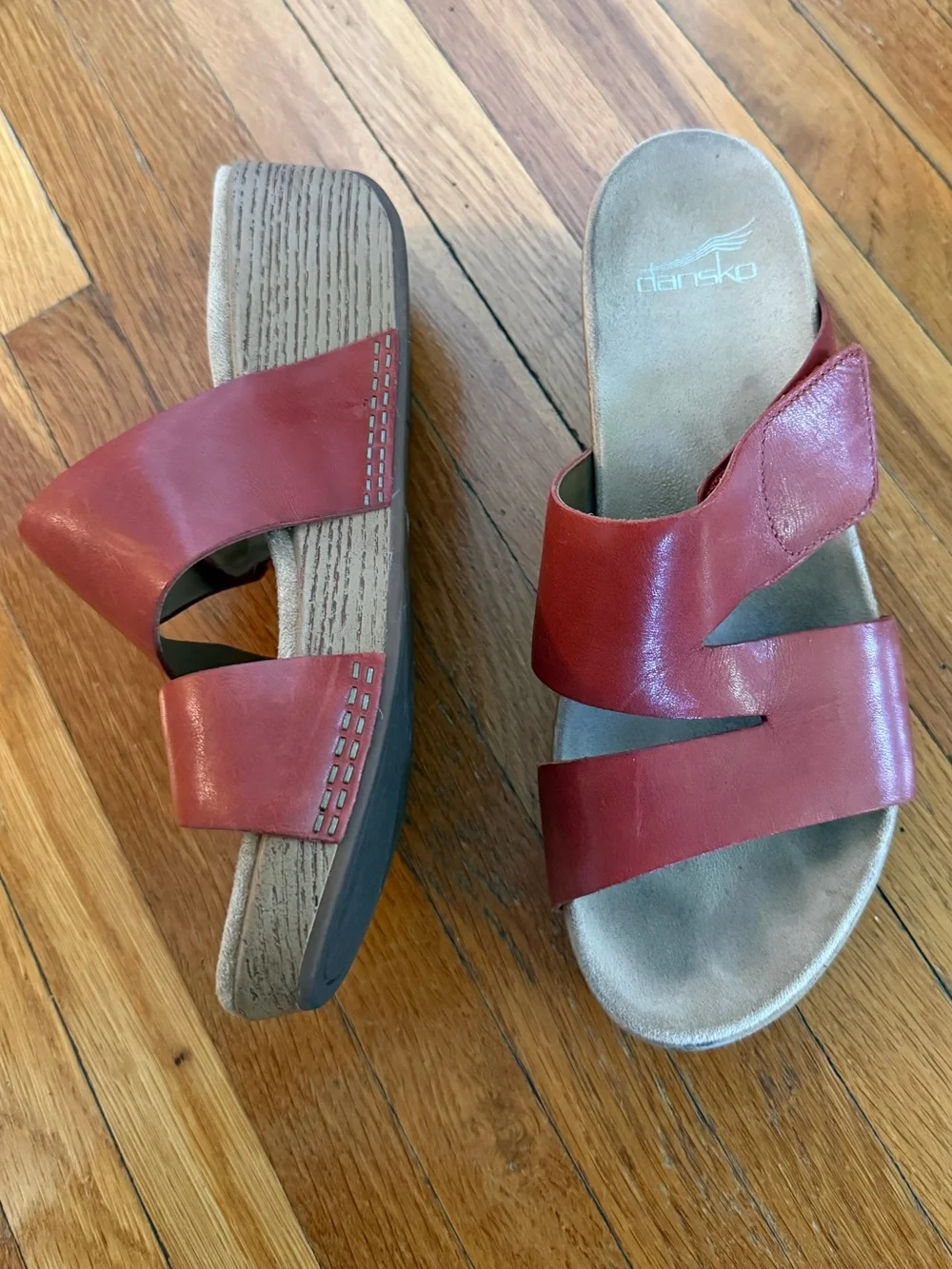 Dansko Lacee Wedge Sandal in Burnished Red Leather